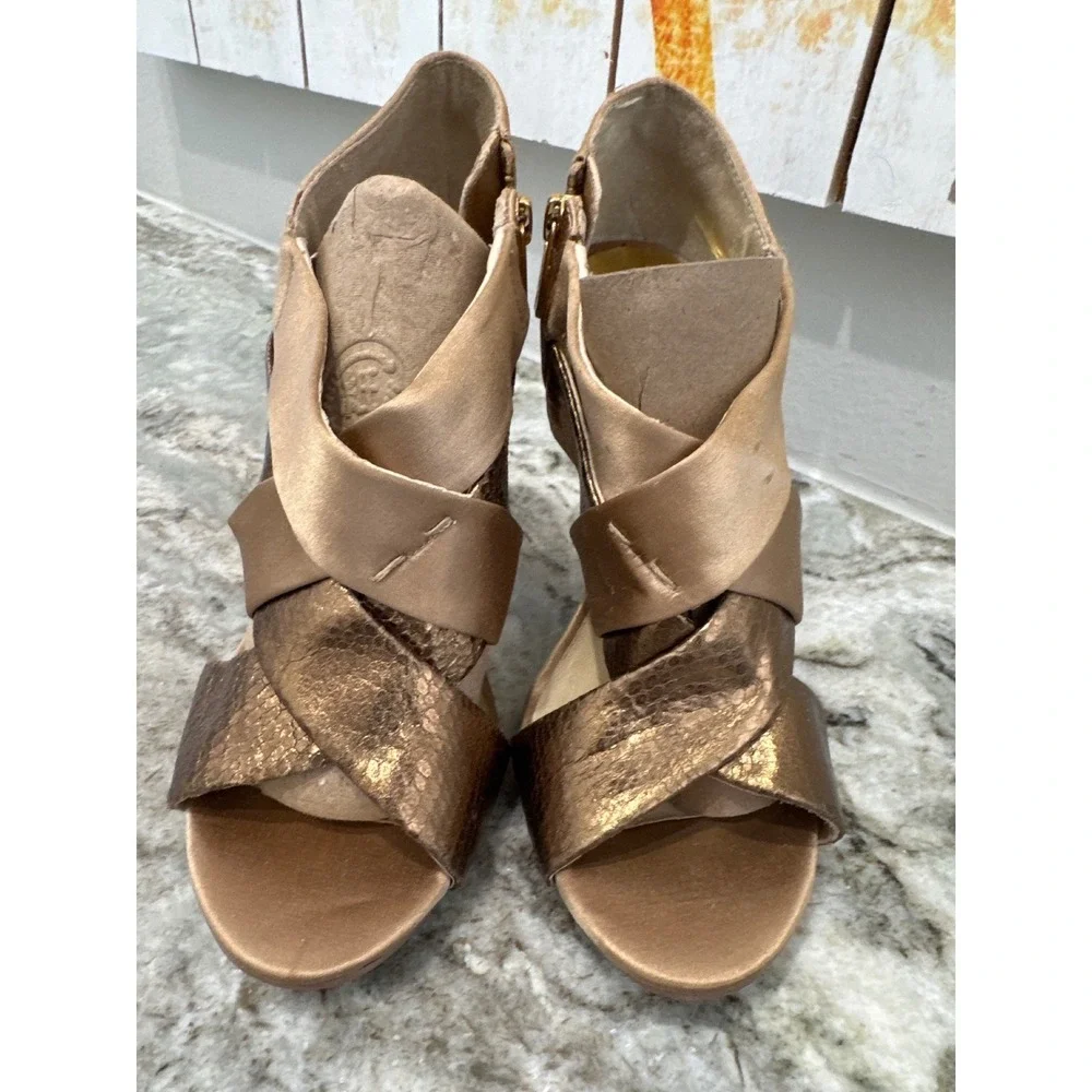 Michael Michael Kors Elena peep-toe sandals nude satin embossed leather design 6